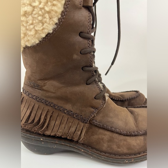 UGG Shoreline 5752 Women Size 5 Brown Leather Sheepskin Winter Boots - Picture 9 of 12